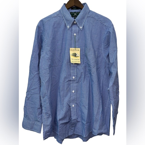 SOLD Club Room Men’s Country Collection Blue Gingham Long Sleeve Sz 17 34-35 - Picture 2 of 7